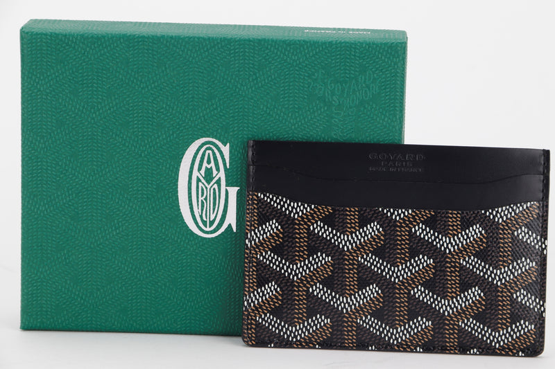 goyard saint-sulpice card wallet black canvas natural leather, with box