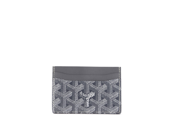 GOYARD SAINT-SULPICE CARD WALLET GREY CANVAS AND LEATHER, WITH BOX