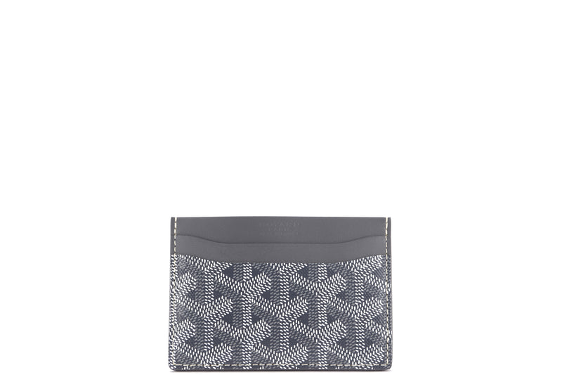 GOYARD SAINT-SULPICE CARD WALLET GREY CANVAS AND LEATHER, WITH BOX