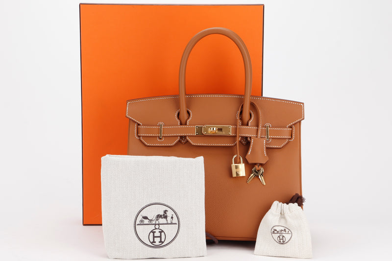 HERMES BIRKIN 30CM (STAMP U) GOLD COLOR EPSOM LEATHER, GOLD HARDWARE, WITH LOCK, KEYS, DUST COVER & BOX