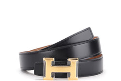 HERMEWS H BELT GOLD BUCKLE AND REVERSIBLE BLACK & GOLD 95CM X 3CM, WITH DUST COVER & BOX