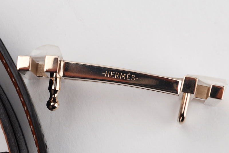 HERMES H AU CARRE BUCKLE AND REVERSIBLE BLACK & GOLD 90CM X 3CM, WITH DUST COVER & BOX