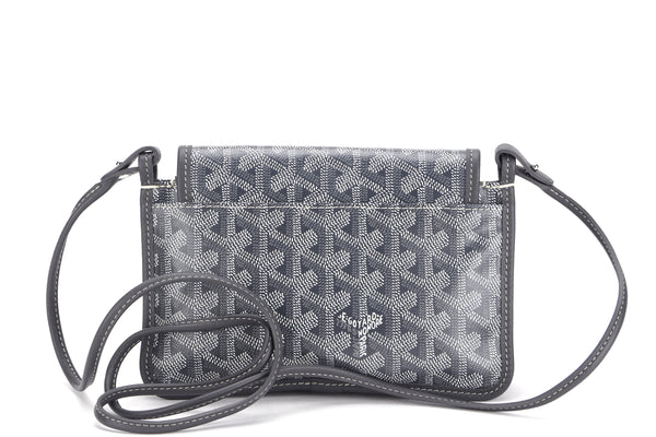 GOYARD PLUMET POUCH WALLET GREY CANVAS GREY LEATHER, WITH STRAP & DUST COVER