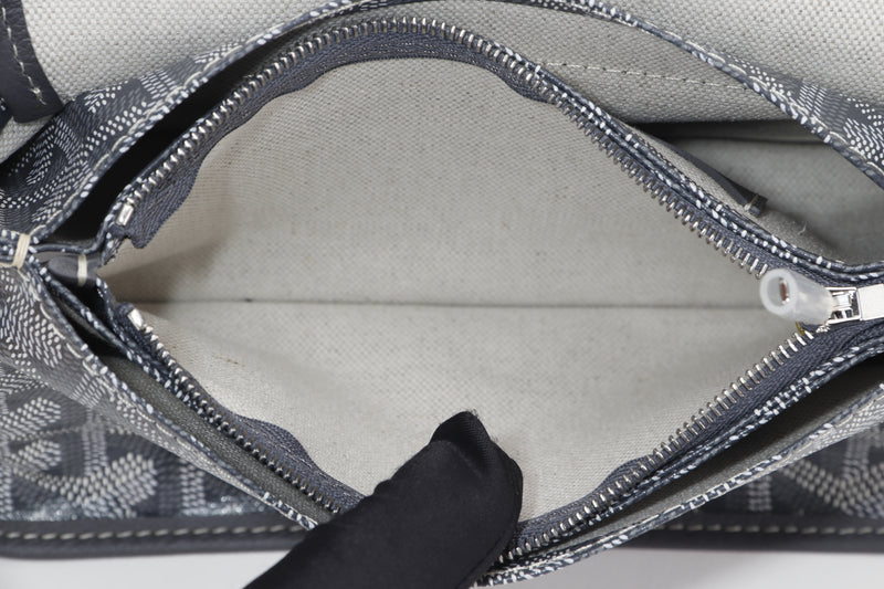 goyard mini saigon grey canvas grey leather, with strap, dust cover & box