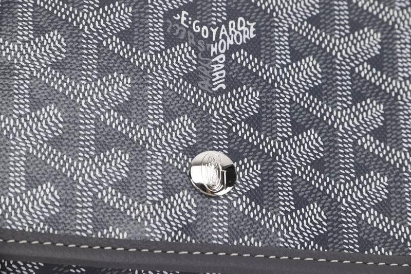 goyard plumet pouch wallet grey canvas grey leather, with strap & dust cover