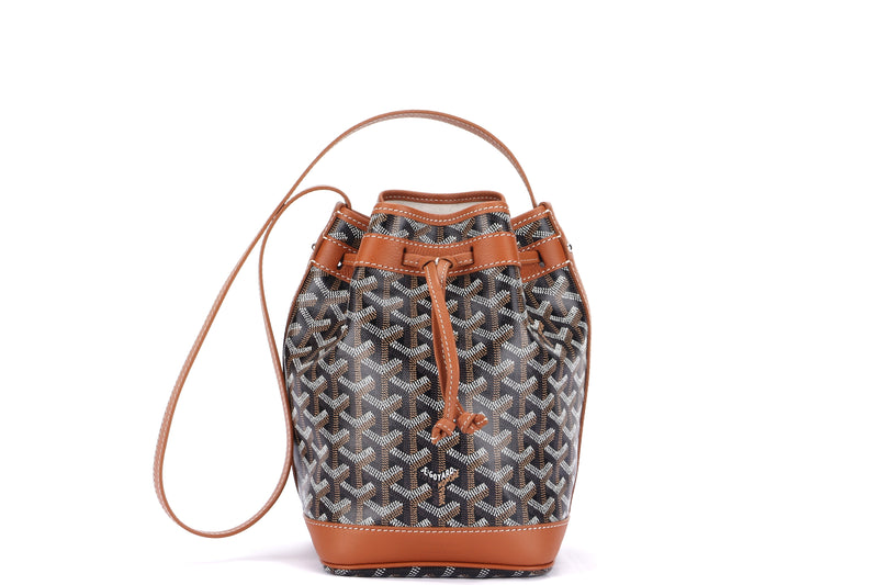 GOYARD PETIT FLOT BUCKET BAG BLACK & TAN COLOR, WITH DUST COVER