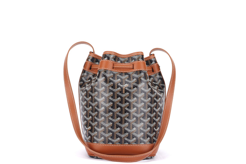 GOYARD PETIT FLOT BUCKET BAG BLACK & TAN COLOR, WITH DUST COVER