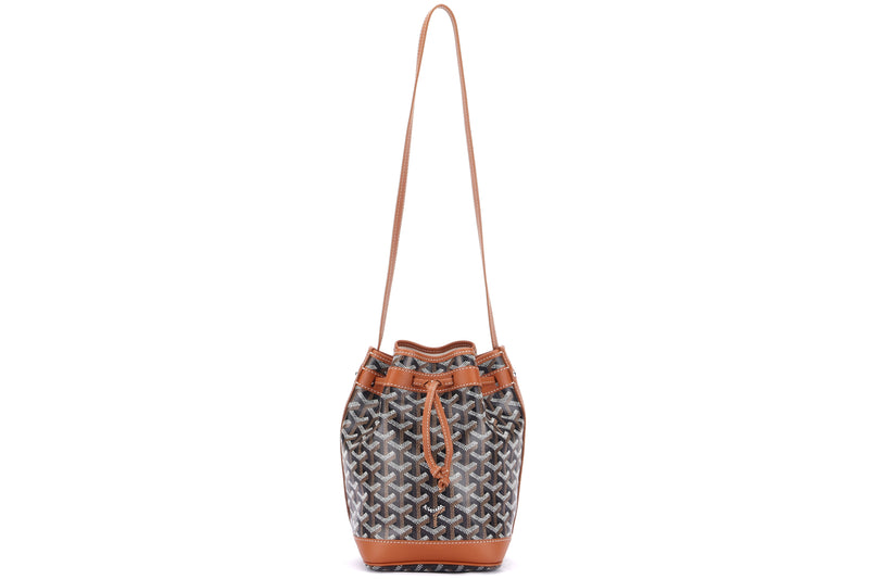 GOYARD PETIT FLOT BUCKET BAG BLACK & TAN COLOR, WITH DUST COVER