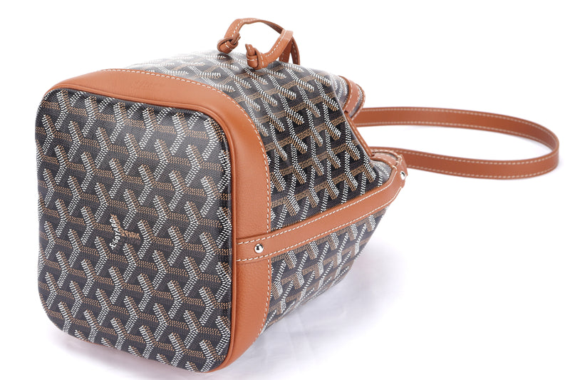 GOYARD PETIT FLOT BUCKET BAG BLACK & TAN COLOR, WITH DUST COVER