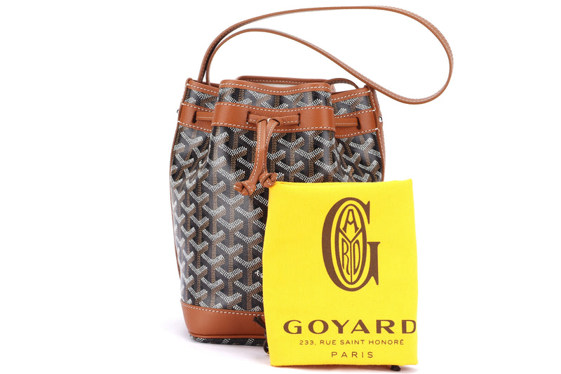 GOYARD PETIT FLOT BUCKET BAG BLACK & TAN COLOR, WITH DUST COVER