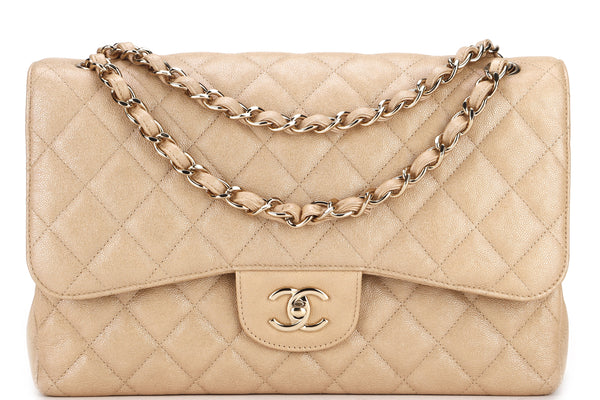 Chanel Khaki Caviar Quilted Jumbo Classic Double Flap Bag - Handbag | Pre-owned & Certified | used Second Hand | Unisex