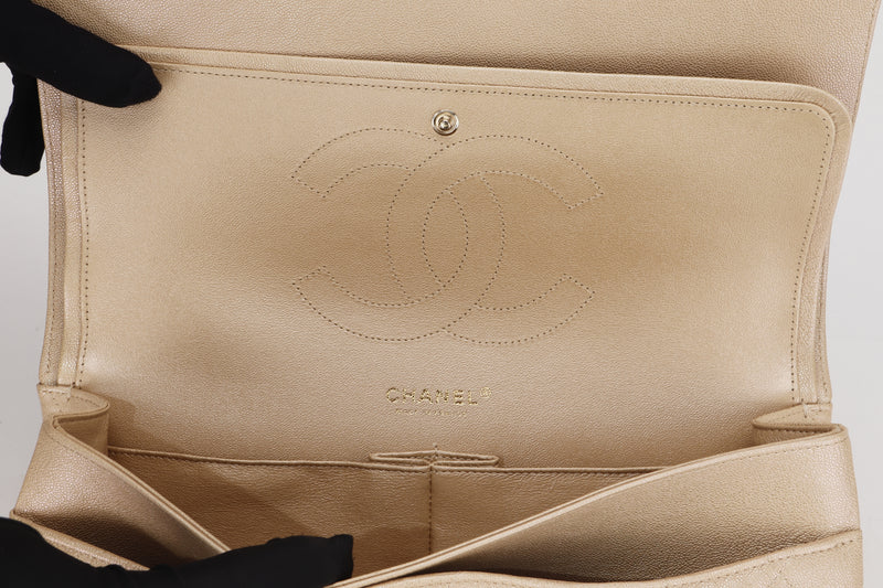 CHANEL CLASSIC FLAP JUMBO (2797xxxx) SHINY BEIGE CAVIAR LEATHER GOLD HARDWARE, WITH CARD, DUST COVER & BOX