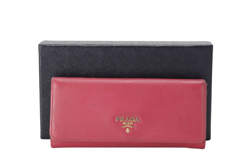 PRADA PEONY PINK SAFFIANO LONG WALLET (1MH132) WITH BOX NO CARD