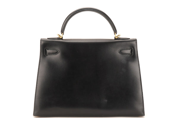 HERMES KELLY 32CM (STAMP F 2002) BLACK BOX LEATHER GOLD HARDWARE, WITH STRAP, KEYS, LOCK & DUST COVER