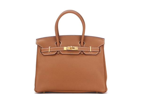 HERMES BIRKIN 30CM (STAMP U) GOLD CLEMENCE LEATHER GOLD HARDWARE, WITH LOCK KEYS, RAINCOAT, DUST COVER & BOX