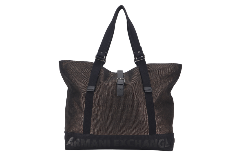 ARMANI EXCHANGE XL TOTE GUMMETAL & BLACK CANVAS  NO DUST COVER