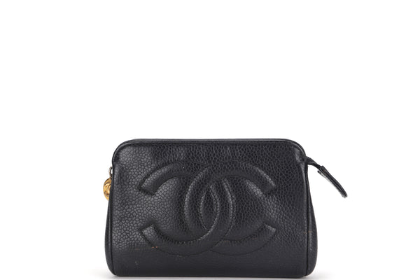 CHANEL VINTAGE BLACK TIMELESS CAVIAR LEATHER POUCH, NO DUST COVER