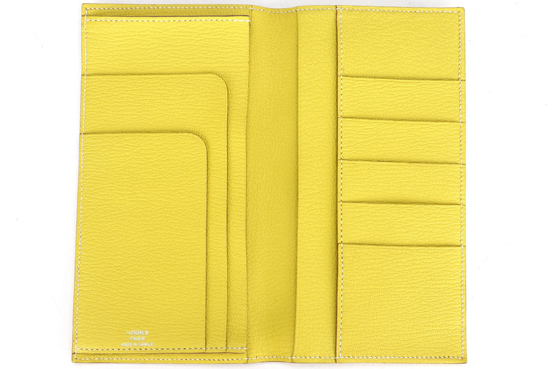 HERMES EVELYNE WALLET (STAMP O) YELLOW SOUFLE COLOR CHEVRE LEATHER, WITH BOX