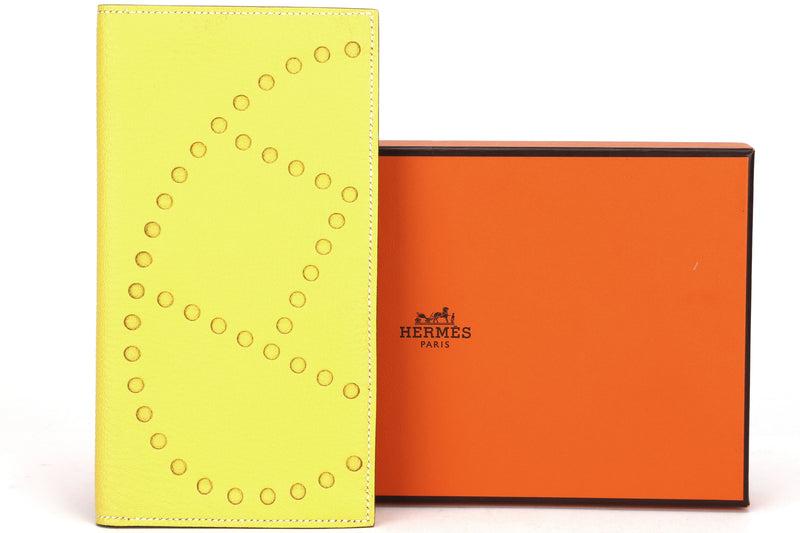 HERMES EVELYNE WALLET (STAMP O) YELLOW SOUFLE COLOR CHEVRE LEATHER, WITH BOX