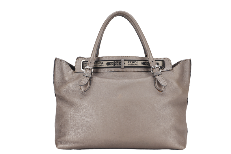 FENDI GRAND BORGHESE GREY COLOR LEATHER VILLA SELLERIA TOTE BAG WITH DUST COVER