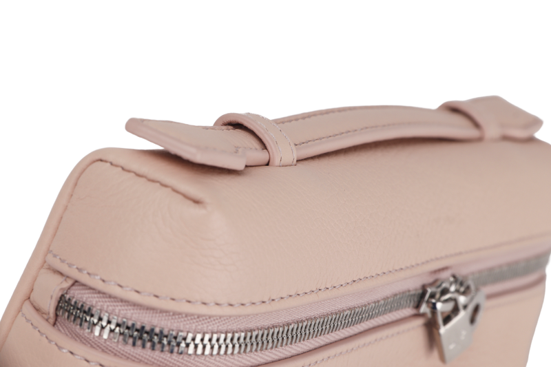 LORO PIANA EXTRA POCKET L19 CANDOGLIA MARBLE GRAINED CALFSKIN LEATHER SILVER HARDWARE WITH STRAP, DUST COVER & BOX