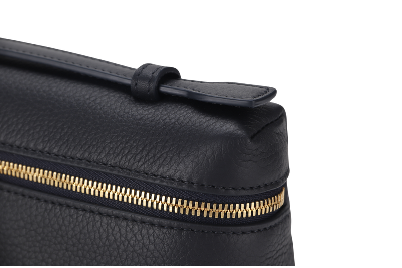 LORO PIANA EXTRA POCKET L19 BLUE BLACK COLOR CALFSKIN GOLD HARDWARE WITH STRAP, DUST COVER AND BOX