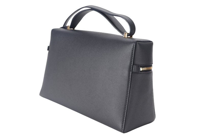 LORO PIANA EXTRA BAG L27 NAVY BLUE (W000) TEXTURED CALFSKIN GOLD HARDWARE WITH DUST COVER AND BOX