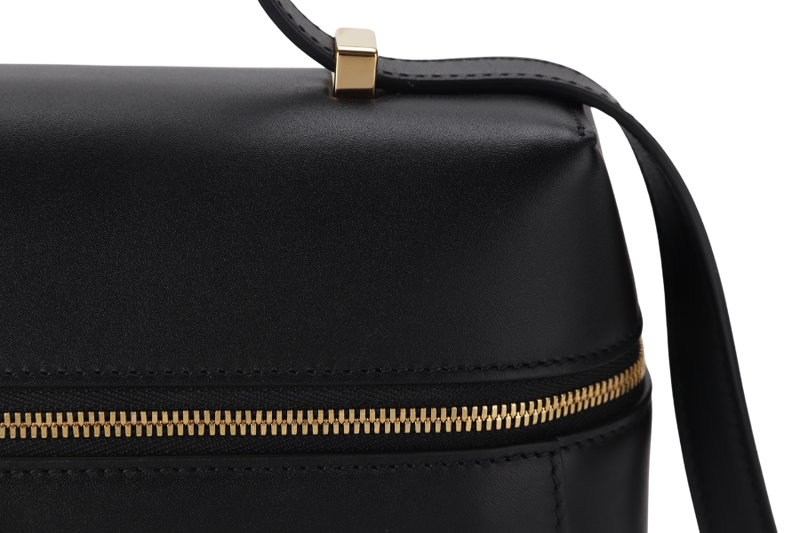 LORO PIANA EXTRA BAG L27 BLACK COLOR (8000) SMOOTH CALFSKIN GOLD HARDWARE WITH DUST COVER AND BOX
