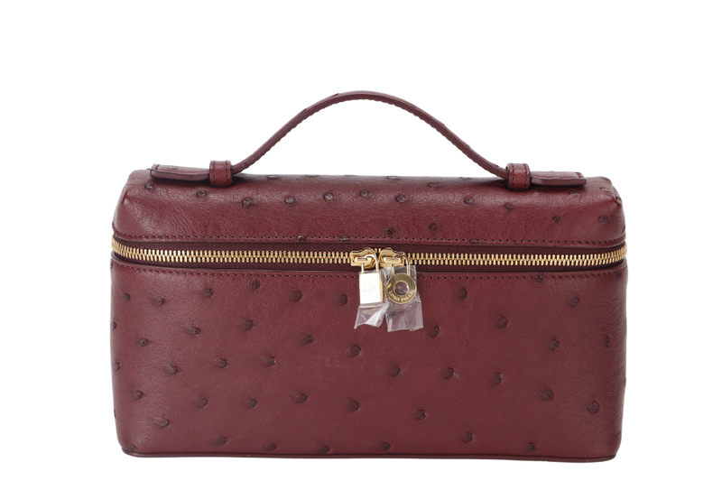 LORO PIANA EXTRA POCKET L19 AZUKI BEANS (QO7N) COLOR OSTRICH LEATHER GOLD HARDWARE WITH STRAP, DUST COVER AND BOX