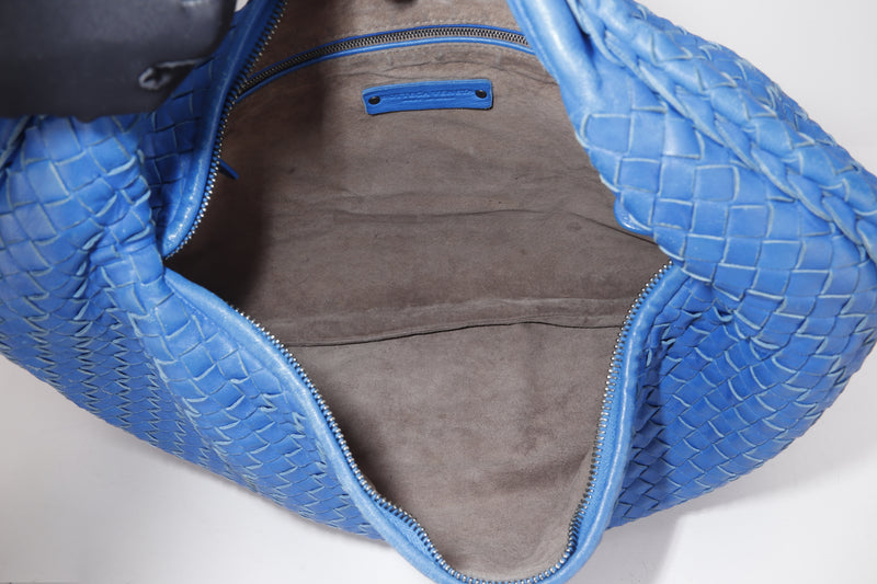 BOTTEGA VENETA BLUE COLOR INTRECCIATO HOBO BAG, W46CM, WITH DUST COVER