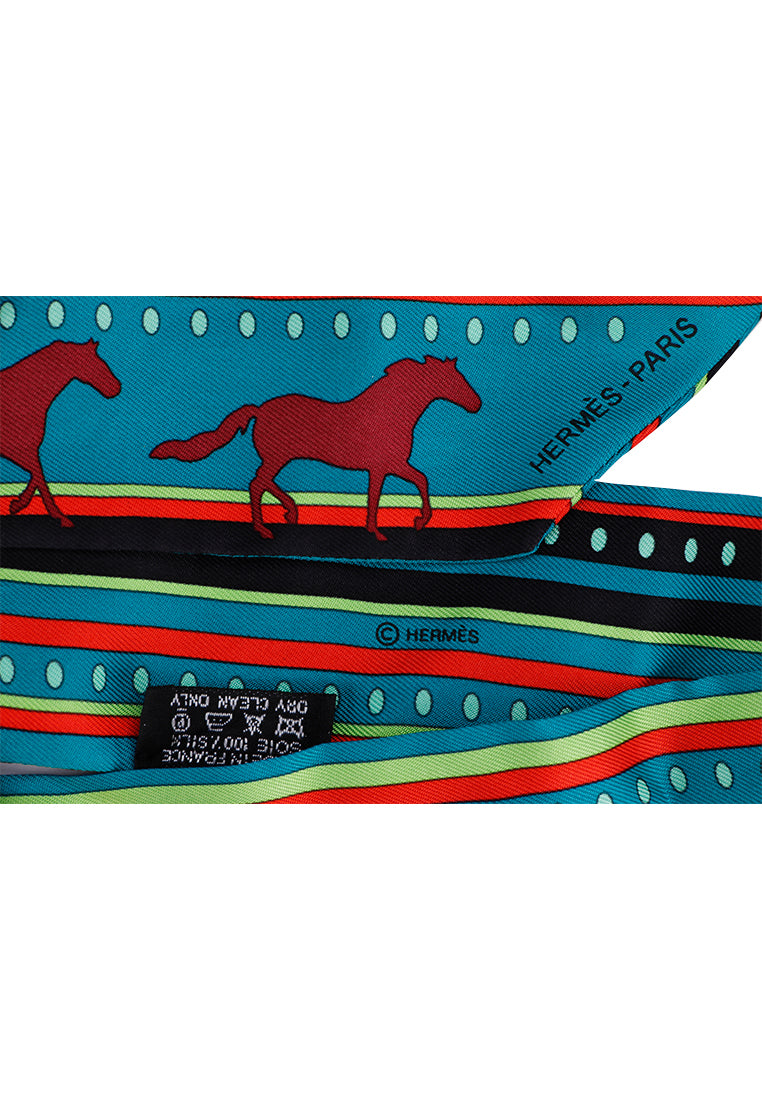 HERMES DARK GREEN & BROWN HORSES SILK TWILLY