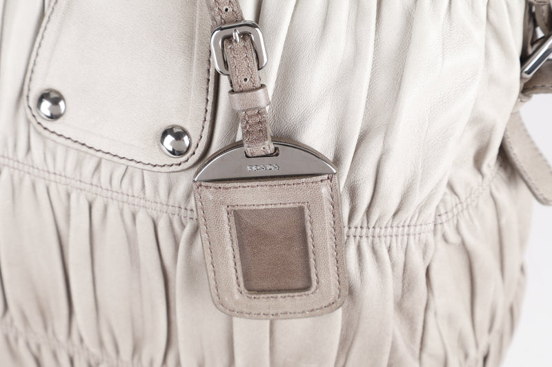 PRADA NAPPA GAUFRE (BN1935) GREY LEATHER SILVER HARDWARE WITH STRAPS, CARD AND DUST COVER