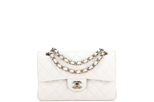 CHANEL SMALL CLASSIC DOUBLE FLAP (KNJ2xxxx) WHITE CAVIAR GOLD HARDWARE, WITH DUST COVER & BOX