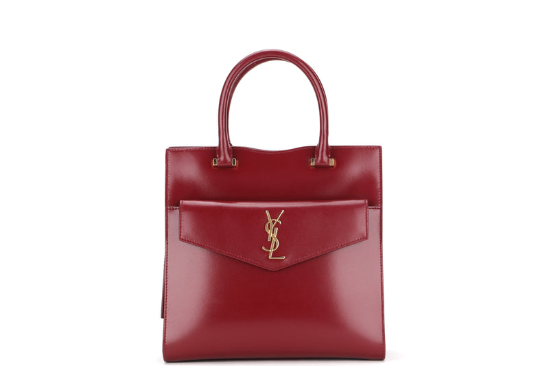 Saint Laurent Uptown Medium Tote In Box Leather in Red