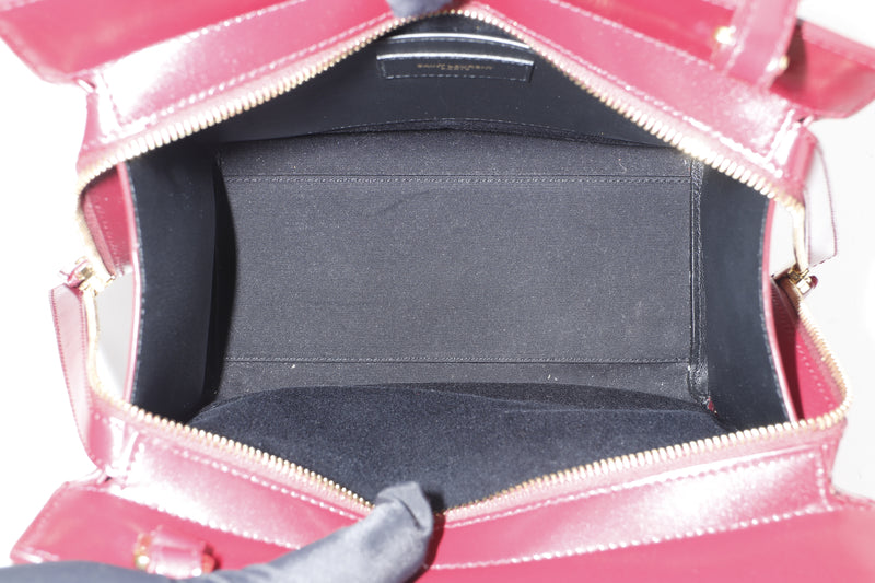 YSL SMALL UPTOWN MAROON BOX LEATHER TOTE, GOLD HARDWARE, WITH STRAP, CARD & DUST COVER