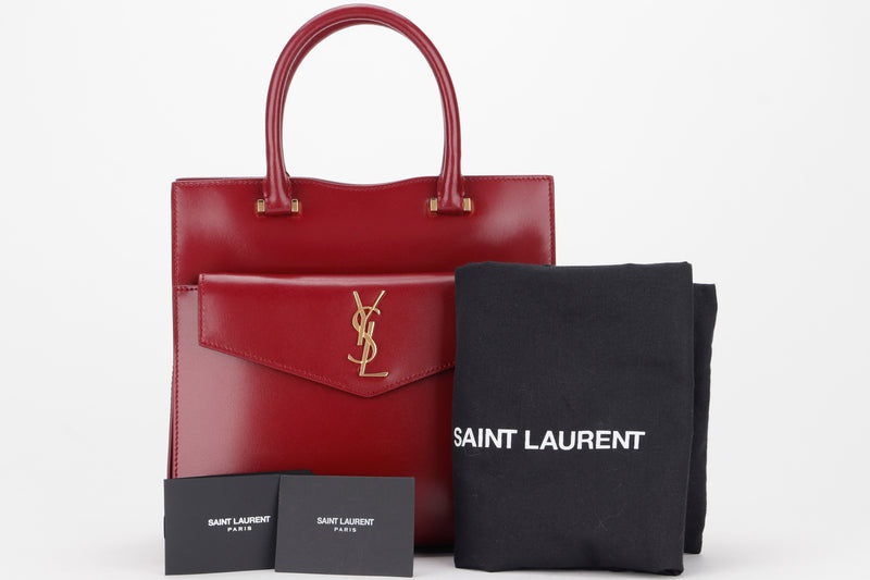 Saint Laurent Uptown Medium Tote In Box Leather in Red