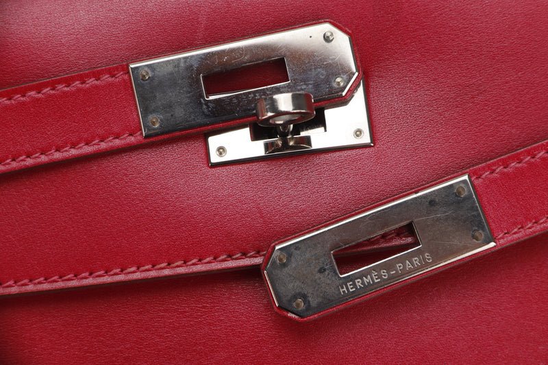 HERMES KELLY 35 (STAMP N) RED SWIFT LEATHER SILVER HARDWARE, WITH KEYS, LOCK, STRAP & DUST COVER