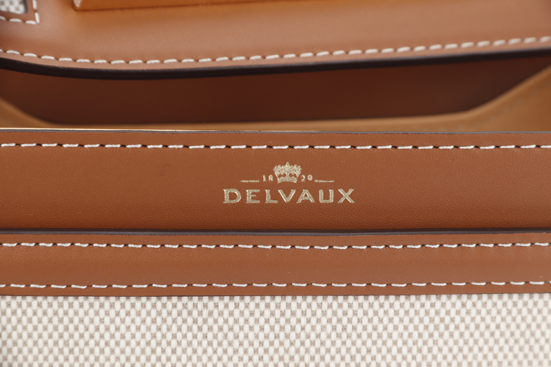 DELVAUX LINGOT CANVAS NATURAL TAN DORE GOLD SHOULDER BAG WITH DUST COVER AND BOX