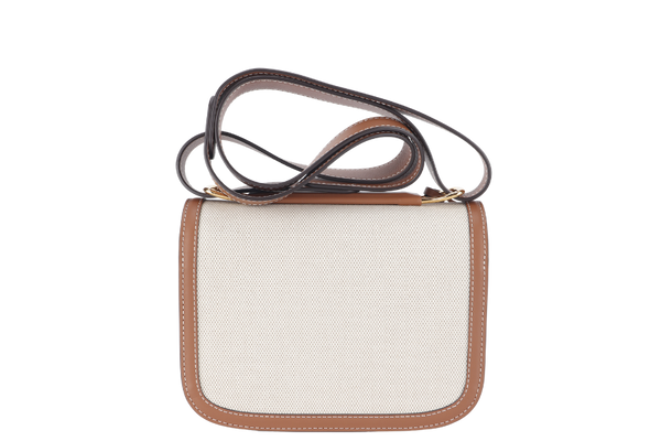 DELVAUX LINGOT CANVAS NATURAL TAN DORE GOLD SHOULDER BAG WITH DUST COVER AND BOX