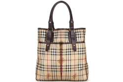 BURBERRY CHECKED BROWN LEATHER SHOULDER TOTE, NO DUST COVER