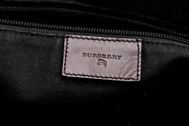 BURBERRY CHECKED BROWN LEATHER SHOULDER TOTE, NO DUST COVER