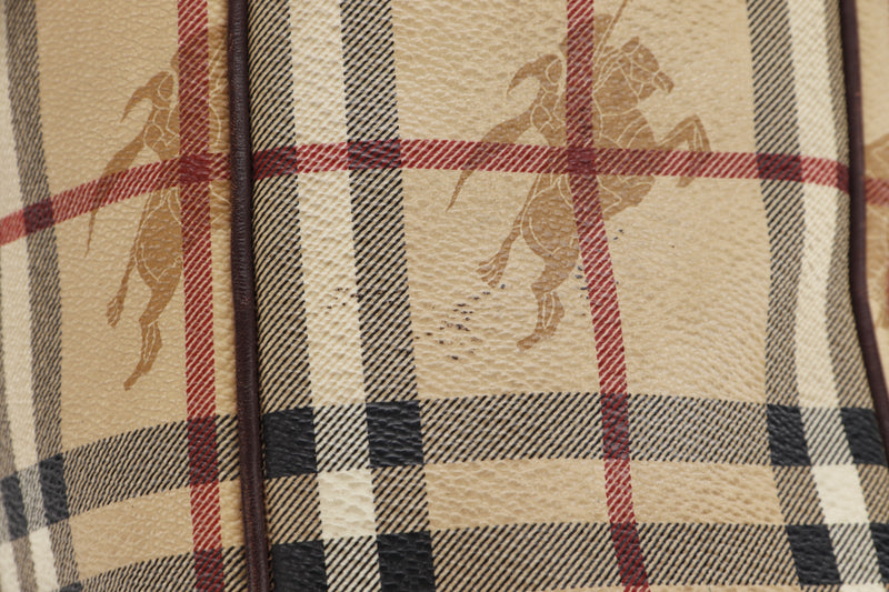 BURBERRY CHECKED BROWN LEATHER SHOULDER TOTE, NO DUST COVER