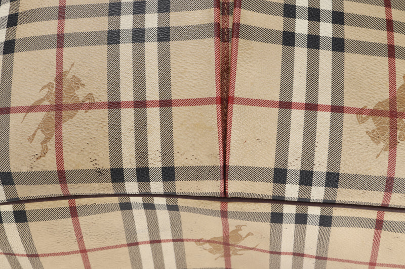 BURBERRY CHECKED BROWN LEATHER SHOULDER TOTE, NO DUST COVER