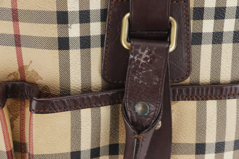 BURBERRY CHECKED BROWN LEATHER SHOULDER TOTE, NO DUST COVER