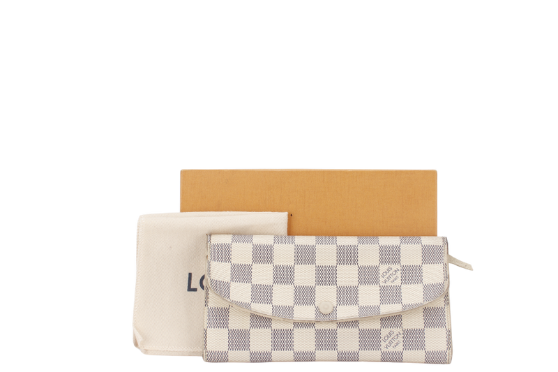 LOUIS VUITTON PORTOFEUIL EMILIE DAMIER AZUR BIFOLD LONG WALLET ( N41625) GOLD HARDWARE WITH DUST COVER AND BOX