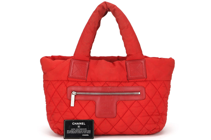CHANEL COCO COCOON REVERSIBLE BAG (1359xxxx) RED & OLIVER GREEN COLOR NYLON, WITH CARD, NO DUST COVER