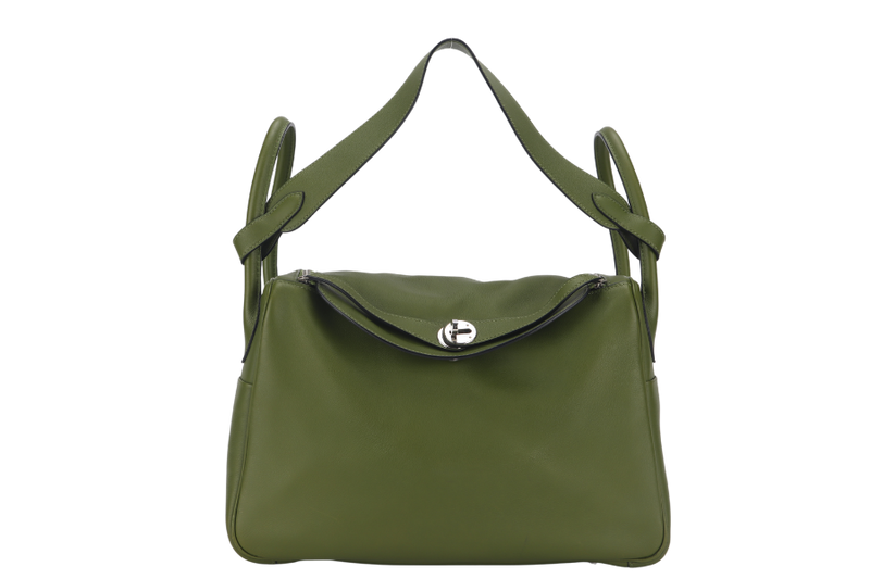 hermes lindy 34cm green pelouse swift leather with silver hardware stamp m year 2009 with dust cover and box