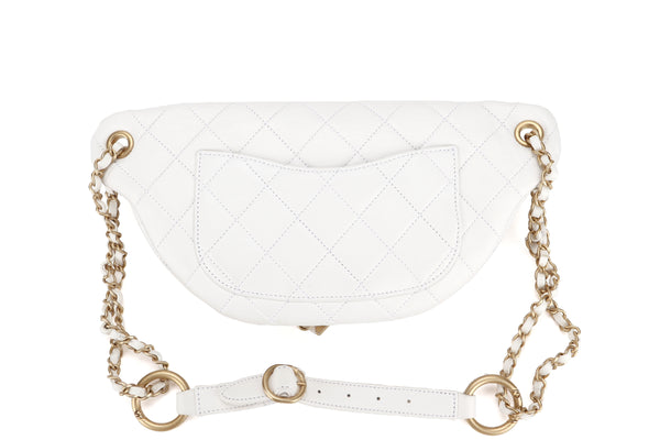 CHANEL ALL ABOUT CHAINS WAIST BAG (2817xxxx) WHITE QUILTED LAMBSKIN ...