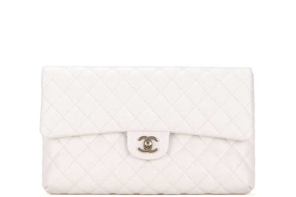 CHANEL FLAP CLUTH (2851xxxx) OFF WHITE QUILTED CAVIAR LEATHER WITH GOLD ...