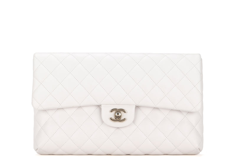 CHANEL FLAP CLUTH (2851xxxx) OFF WHITE QUILTED CAVIAR LEATHER WITH GOLD CHAIN, WITH CARD, DUST COVER & BOX